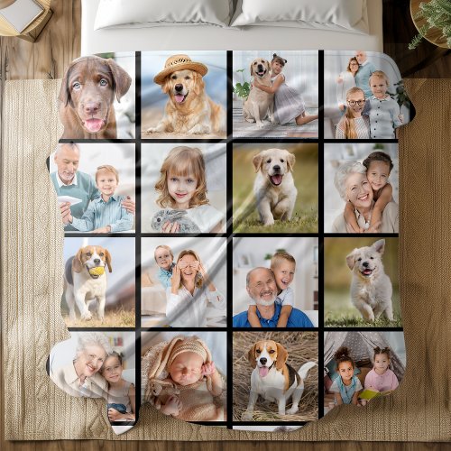 Custom 20 Photo Collage Personalized Modern Family Fleece Blanket