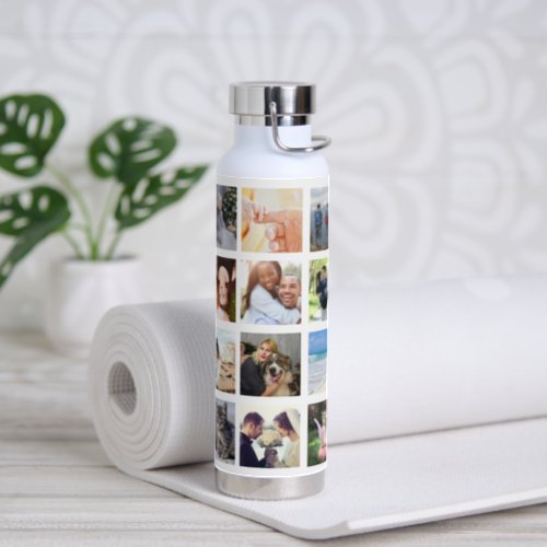 Custom 20 Square Photo Grid Collage Water Bottle
