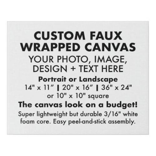Custom 20 x 16 FAUX WRAPPED CANVAS PRINT Blank