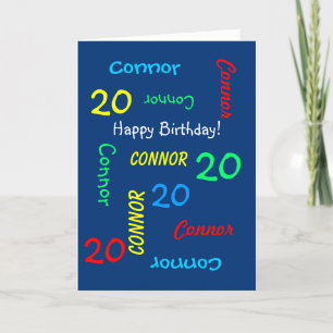 Custom 20th Birthday Card Any Name, Blue