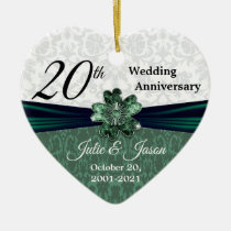Custom - 20th Emerald Damask Wedding Anniversary Ceramic Ornament