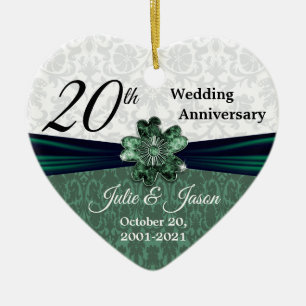 Custom - 20th Emerald Damask Wedding Anniversary Ceramic Ornament