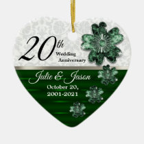 Custom - 20th Emerald Jewel Damask  Anniversary Ceramic Ornament