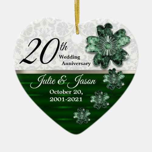 Custom _ 20th Emerald Jewel Damask  Anniversary Ceramic Ornament