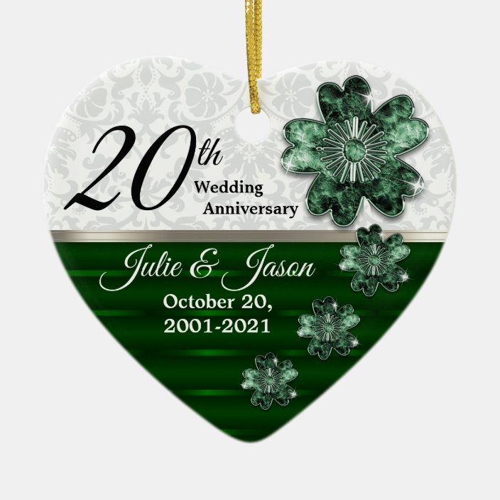 Custom - 20th Emerald Jewel Damask Anniversary Ceramic Ornament | Zazzle