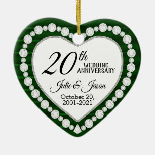 Custom - 20th Wedding Anniversary Emerald Green Ceramic Ornament