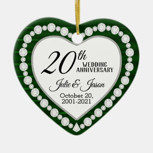 Custom _ 20th Wedding Anniversary   Emerald Green Ceramic Ornament