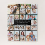 Custom 21 Photo Collage Personalized Black Jigsaw Puzzle<br><div class="desc">Custom 21 Photo Collage Personalized Black Jigsaw Puzzle. Easily create a fun, memorable activity with this keepsake photo puzzle utilizing this easy-to-upload photo collage template with 21 pictures in various shapes and sizes and personalized with your custom title and text in your choice of font styles and colors and background...</div>
