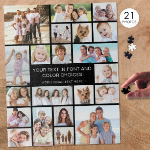 Custom 21 Photo Collage Personalized Black Jigsaw Puzzle
