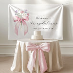 Custom 21st Birthday Banner Bow Wildflower<br><div class="desc">Elegant blush pink coquette bow is decorated with dainty blue and pink wildflowers. Three lines of text let you easily customize your message.</div>