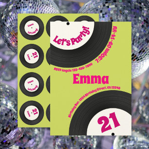 Custom 21st Birthday Colourful Retro Fun Record Invitation