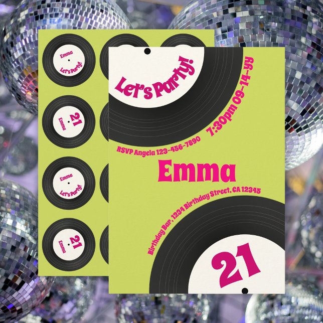 Custom 21st Birthday Colourful Retro Fun Record Invitation (Creator Uploaded)