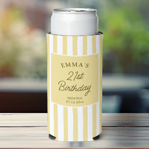 Custom 21st Birthday Cute Yellow Striped Party Seltzer Can Cooler