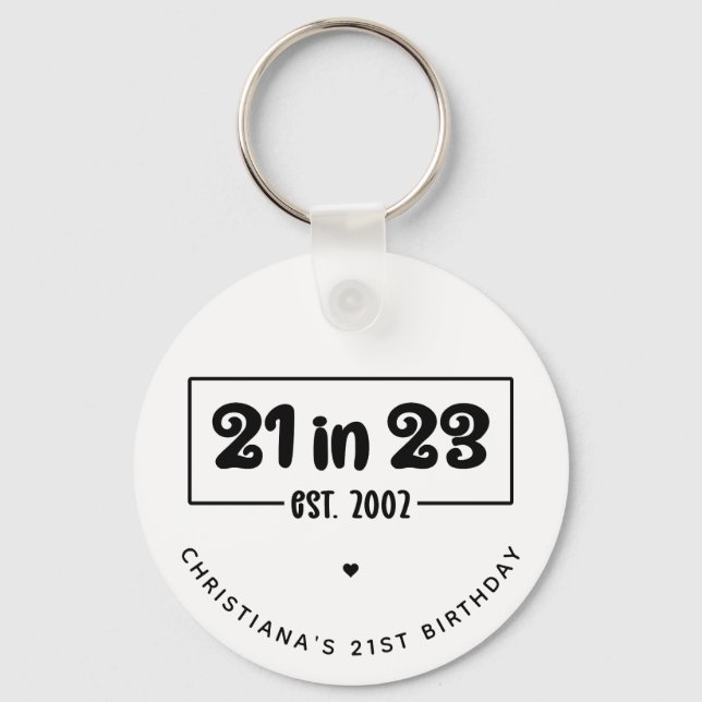 Custom 21st Birthday Gift 21 in 23 Est 2002 Keychain (Front)