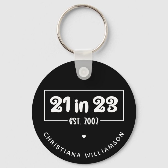 Custom 21st Birthday Gift 21 in 23 Est 2002  Keychain (Front)