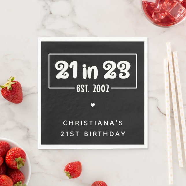 Custom 21st Birthday Gift 21 in 23 Est 2002 Napkins (Insitu)