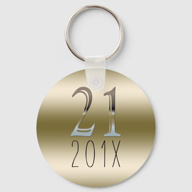 Custom 21st Birthday Gift | Gold Silver Number 21 Keychain (Front)