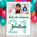 Custom 21st Birthday Green Script Photo Collage Invitation<br><div class="desc">Put a smile on a face with this custom 21st birthday modern green script photo collage Invitation for him. You can add cute childhood photos or anything you like. - Simply click to personalize this design 🔥 My promises - This design is unique and is designed with you in mind...</div>