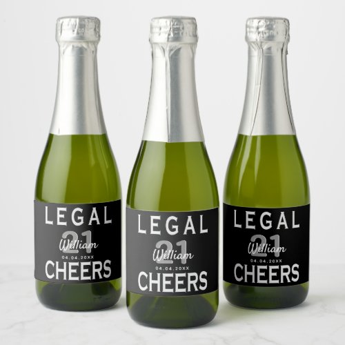 Custom 21st birthday party legal black white sparkling wine label
