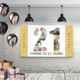 Custom 21st Birthday Party Neutral Photo Collage Banner