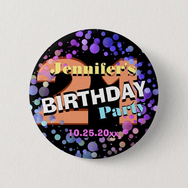 Custom 21st Birthday Party Pinback Button (Front)
