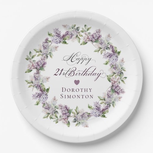 Custom 21st Birthday Purple Lilac Spring Flower Paper Plates