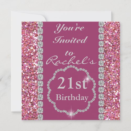 Custom 21ST PINK BLING Birthday Invitation