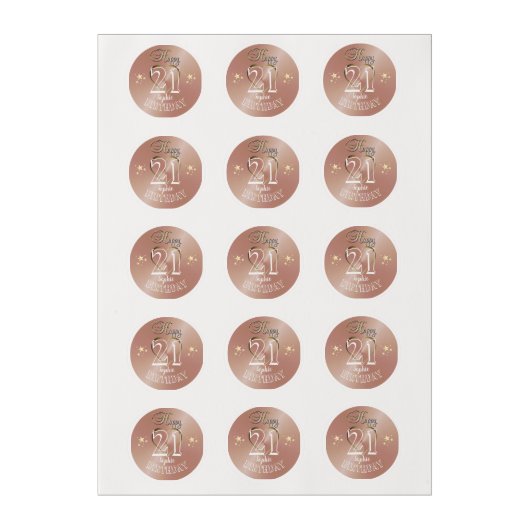 Custom 21st Rose Gold Birthday Cupcake Toppers Edible Frosting Rounds (Sheet)