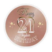 Custom 21st Rose Gold Birthday Cupcake Toppers Edible Frosting Rounds (Front)