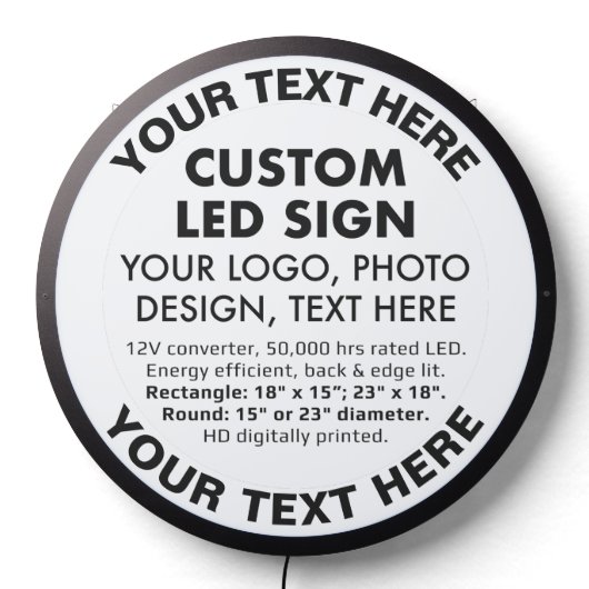 Custom 23" Round LED Sign with Circular Text (Lights Off)