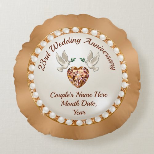 Custom 23rd Wedding Anniversary Gift Ideas Wife Round Pillow