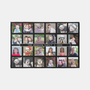 Custom 24 Photo Collage - Black - simple text Rug
