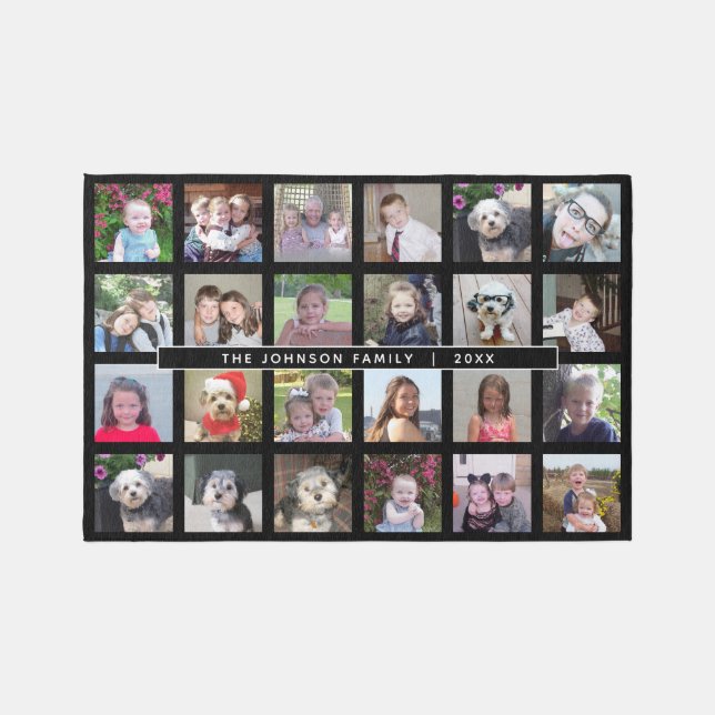 Custom 24 Photo Collage - Black - simple text Rug (Front)