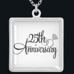 Custom 25 Anniversary Silver Necklace<br><div class="desc">Custom 25th Anniversary  necklace has the words 25th Anniversary and a set of silver wedding rings.  The perfect gift for a wife of 25 years.</div>