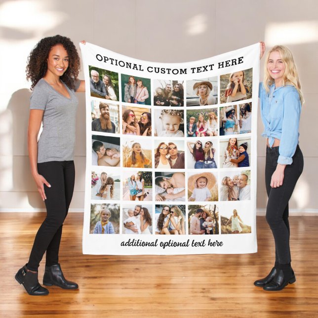 Custom 25 Photo Collage Black Instagram Fleece Blanket (Creator Uploaded)