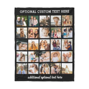 Custom 25 Photo Collage Black Instagram Fleece Blanket