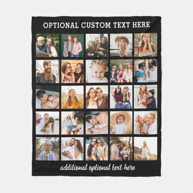 Custom 25 Photo Collage Black Instagram Fleece Blanket (Front)