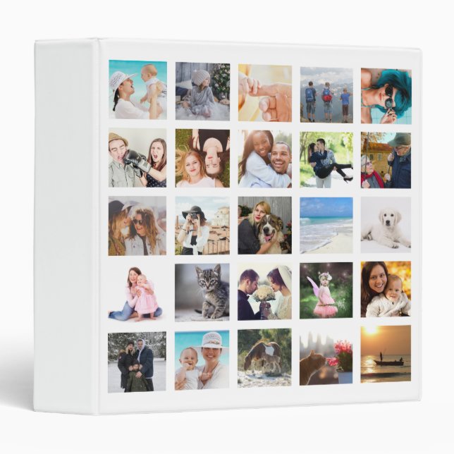 Custom 25 Square Photo Grid Collage 3 Ring Binder (Front/Spine)