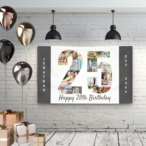 Custom 25th Birthday Party Neutral Photo Collage Banner
