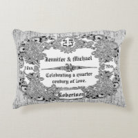 Custom 25th Silver Anniversary Monogram Decorative Pillow