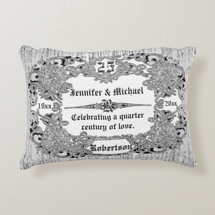 Custom 25th Silver Anniversary Monogram Decorative Pillow Zazzle