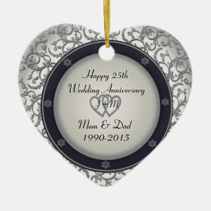Custom 25th Silver Wedding Anniversary Ceramic Ornament
