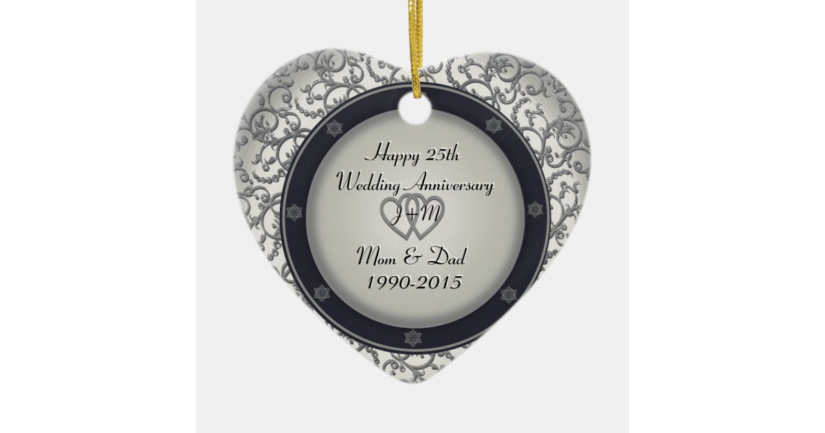 Custom 25th Silver Wedding Anniversary Ceramic Ornament