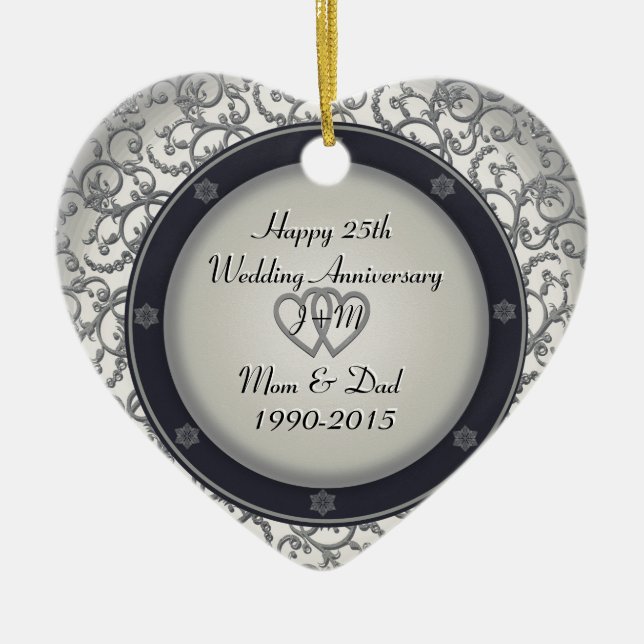 Custom 25th Silver Wedding Anniversary Ceramic Ornament (Front)