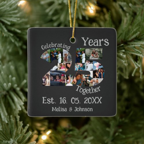 Custom 25th wedding anniversary photo collage ceramic ornament