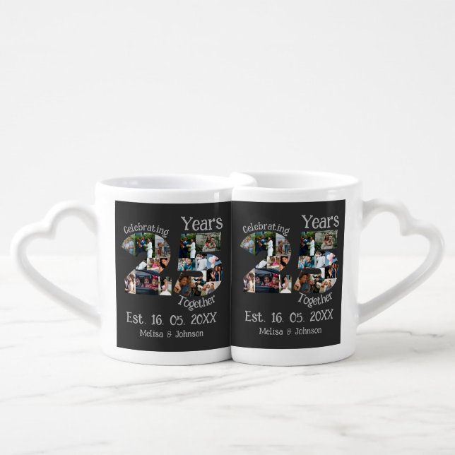 Custom 25th wedding anniversary photo collage coffee mug set (Front Nesting)