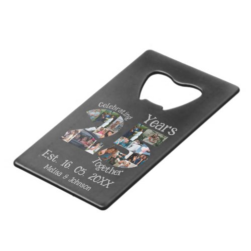 Custom 25th wedding anniversary photo collage credit card bottle opener