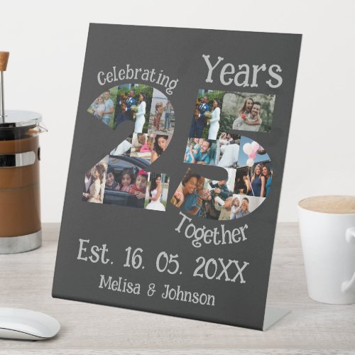 Custom 25th wedding anniversary photo collage pedestal sign