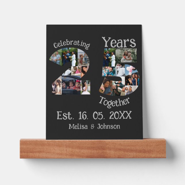 Custom 25th wedding anniversary photo collage picture ledge (Front)