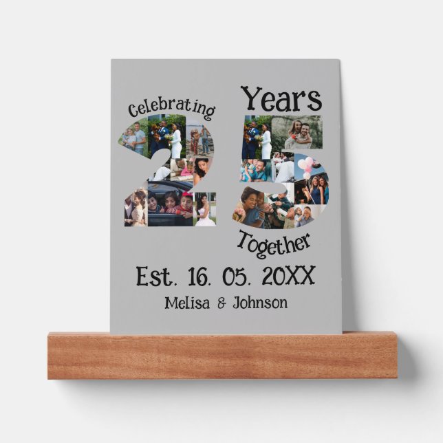 Custom 25th wedding anniversary photo collage picture ledge (Front)